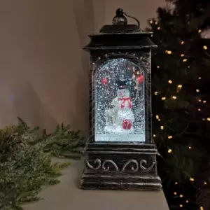 Image of Samuel Alexander - 21cm Dual Power Glitter Water Spinner Lantern Christmas Decoration - Snowman