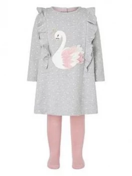Image of Monsoon Baby Girls Swan Sweat Dress & Tight - Grey, Size 2-3 Years