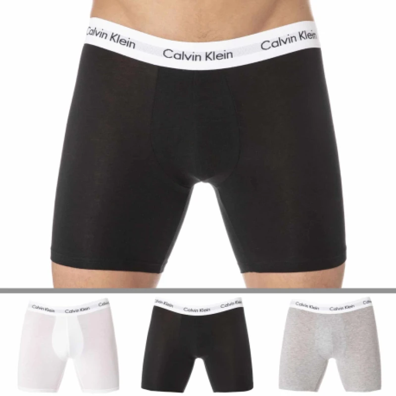 Image of Calvin Klein 3 Pack Cotton Stretch Long Leg Boxer Briefs - Black L