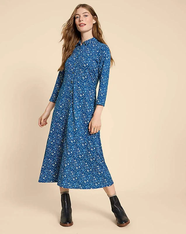 Image of White Stuff White Stuff Rua Jersey Shirt Dress Navy Multi Female 8 WG49109