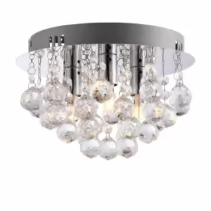 Image of Nielsen Cecita 3 Light Crystal Flush Ceiling Light, 25Cm In Chrome Finish