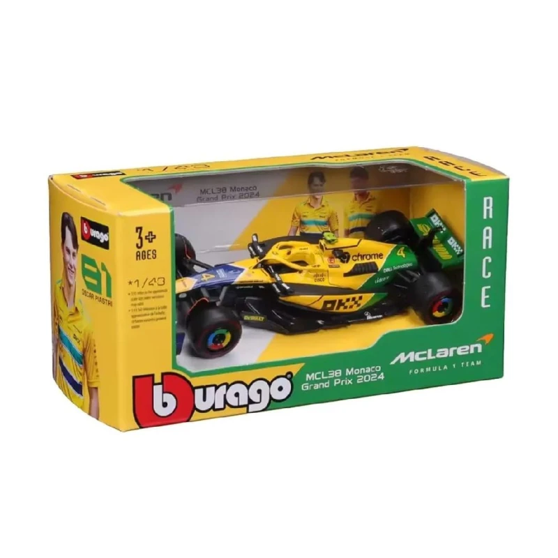 Image of Bburago F1 Mclaren MCL38 2024 Norris Senna Livery 1:43 Scale Collectible Model