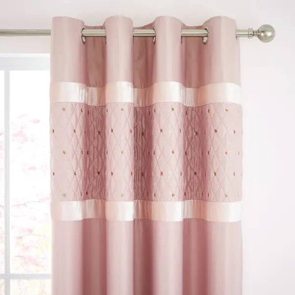 Image of Blush Sequin Cluster Eyelet Curtains Pink