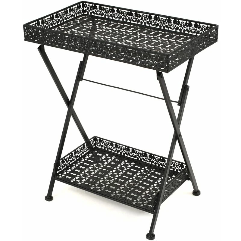 Image of vidaXL Folding Tea Table Vintage Style Metal 58x35x72cm Black Bottom Basket