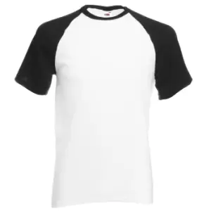 Image of Fruit Of The Loom Mens Short Sleeve Baseball T-Shirt (L) (White/Black)