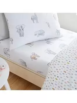 Image of Little Bianca Zoo Animals Cotton Fitted Sheet, Multi, Size Double