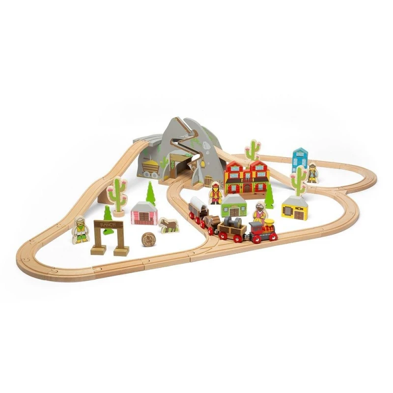Image of Bigjigs Rail Wooden Wild West Train Set, 62 Play Pieces Multi unisex