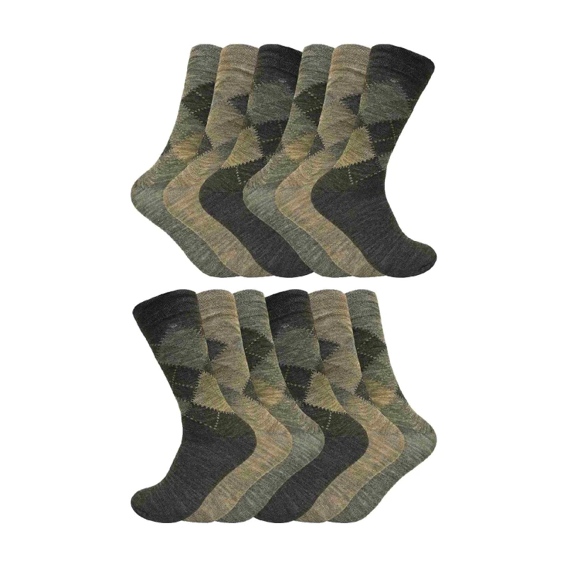 Image of Sock Snob Sock Snob Men 12 Pair Soft Lambswool Honeycomb Top Argyle Patterned Socks in Brown Size: 6-11 Brown 6-11 Male 5060910928219