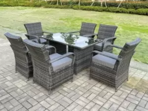 Image of Fimous 6 Seater Outdoor Dark Grey Rattan Dining Set with Rectangular Table