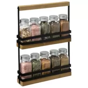 Image of 5Five Spice Rack With 10 Jars - Black Metal And Bamboo