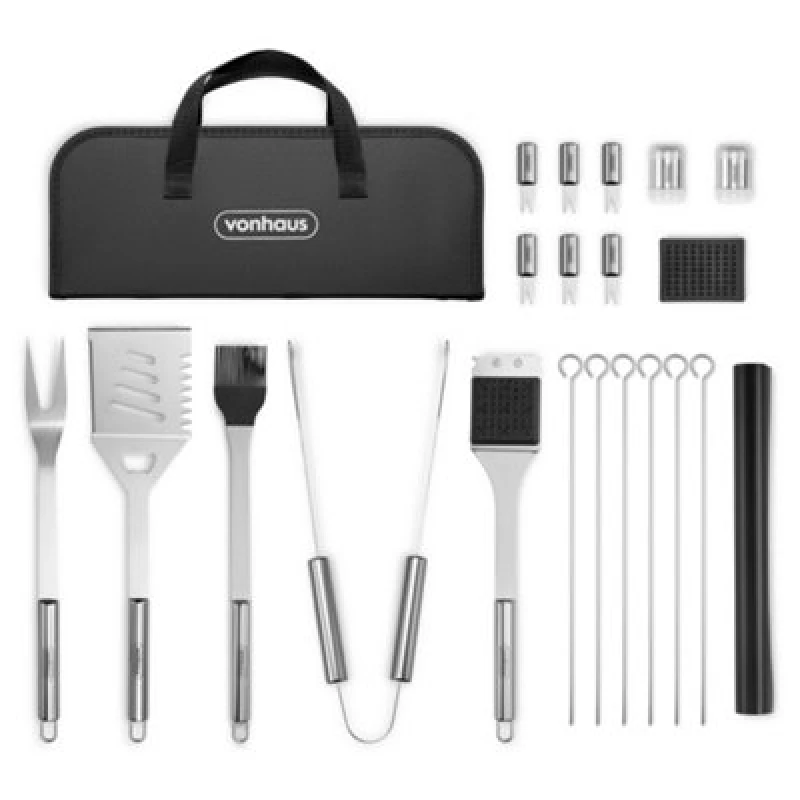 Image of VonHaus 20Pc with Storage Case BBQ Tools Set Silver