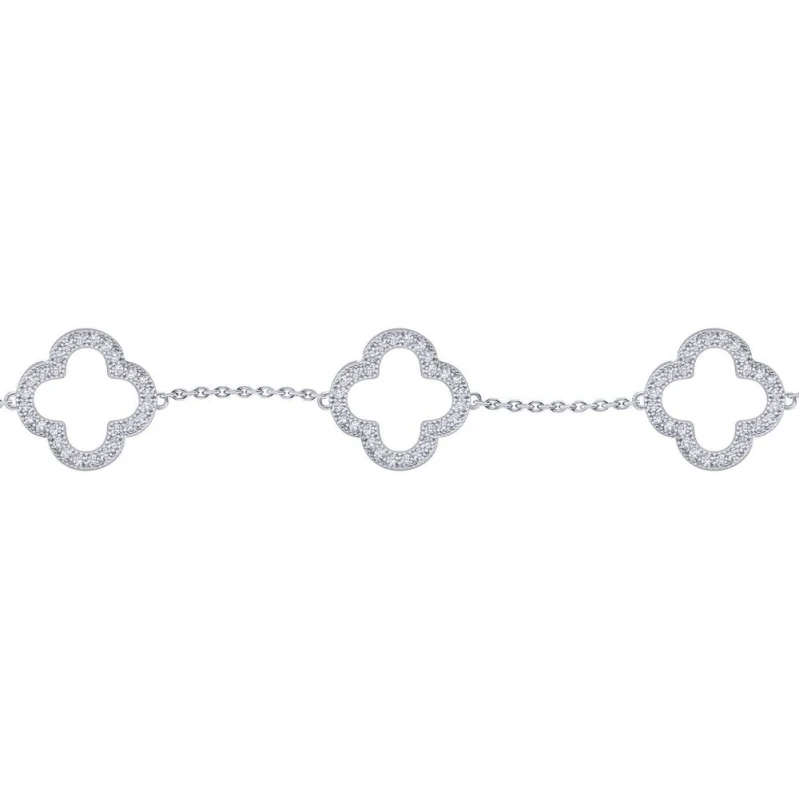 Image of Jewelco London Silver Round CZ Clover Halo Lucky Charm 5 Bracelet 7-8.5" - ABB236 Silver