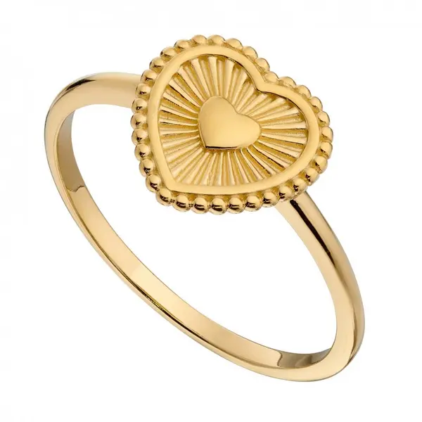 Image of Beginnings Yellow Gold Plated Sunray Texture Heart Ring R3769 50 Size: