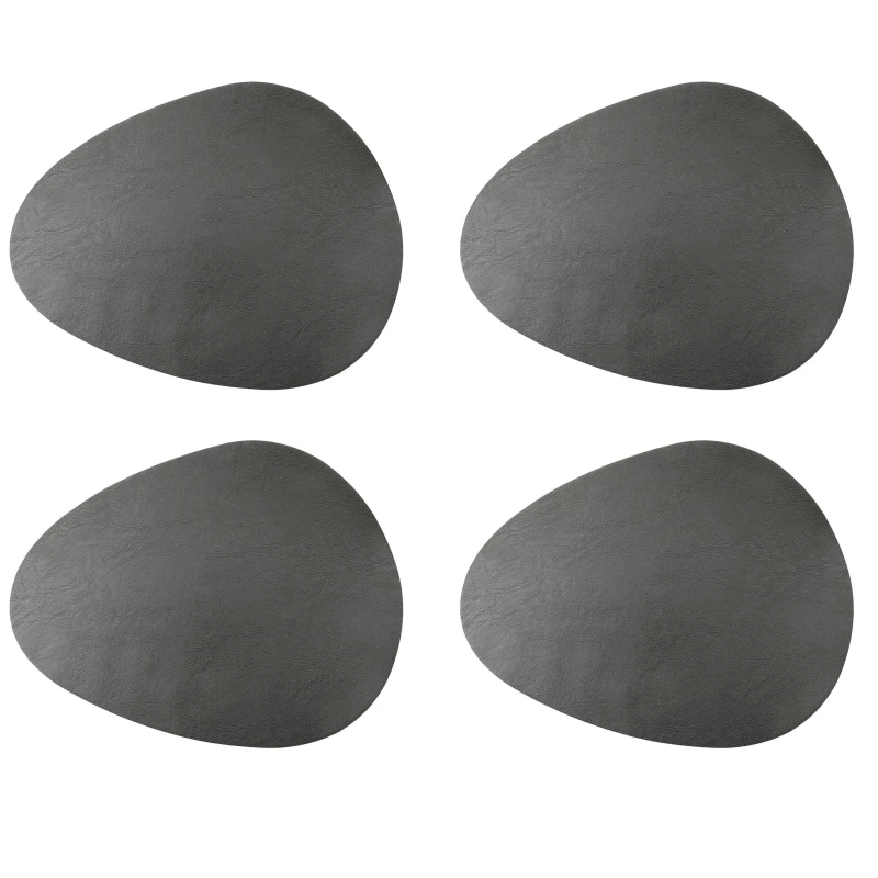 Image of Mikasa Pebble-Shaped Faux-Leather Placemats, Set of 4, Grey, 38 x 30cm Grey unisex