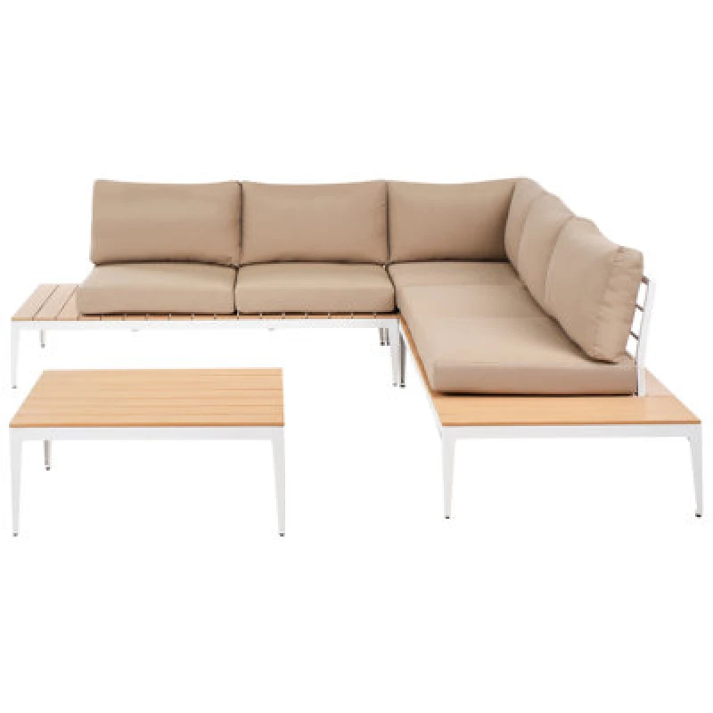 Image of Beliani Garden Corner Sofa With Table 5 Seater Positano Light Brown