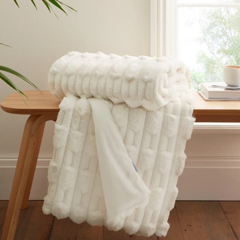 Image of Bianca 'Carved Faux Fur' Blanket Throw Cream
