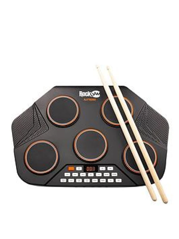 Image of Rockjam Tabletop 5 Pad Electronic Midi Drum Kit  Rechargeable, Velocity Sensitive Pads, Built-in Speakers, USB Midi, 12 Drum Kit