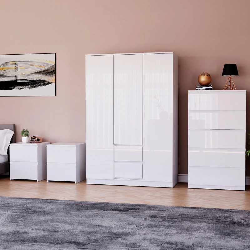 Image of Lassic Glinton Gloss 4 Piece Bedroom Set 8 White unisex 4 Piece