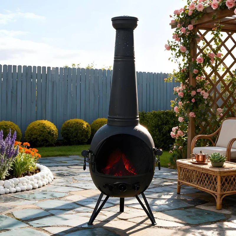 Image of Gr8 Garden Large 130cm Tall Garden Patio Chiminea in Black Unisex