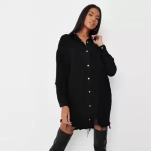 Image of Missguided Distress Denim Shirt Dress - Black
