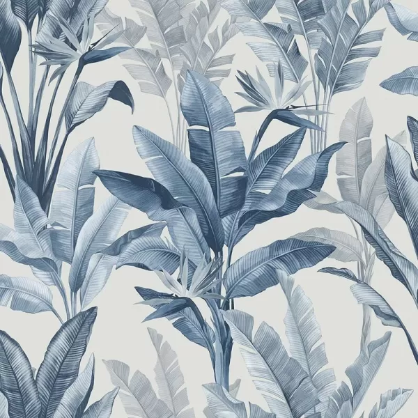 Image of Rasch Akari Madagascar Leaf Wallpaper Tropical Banana Palm Tree Leaves Flowers 282893 Blue - Blue