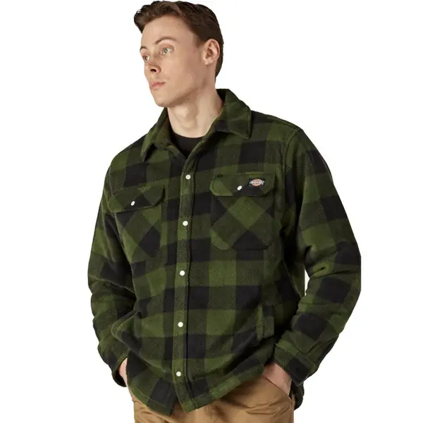 Image of Dickies Mens Portland Long Sleeve Polyester Polar Fleece Padded Shirt 3XL - Chest 56-58', Collar 19-19.5' GREEN SH5000-GREEN-3XL