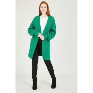 Image of Yumi Green Knitted Long Cardigan With Pocket - Green