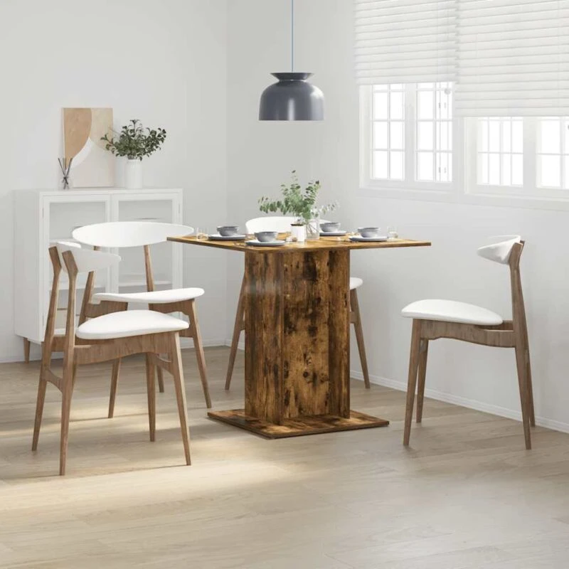 Image of Vidaxl Dining Table Smoked Oak 80X80X75cm Engineered Wood, Brown 825822