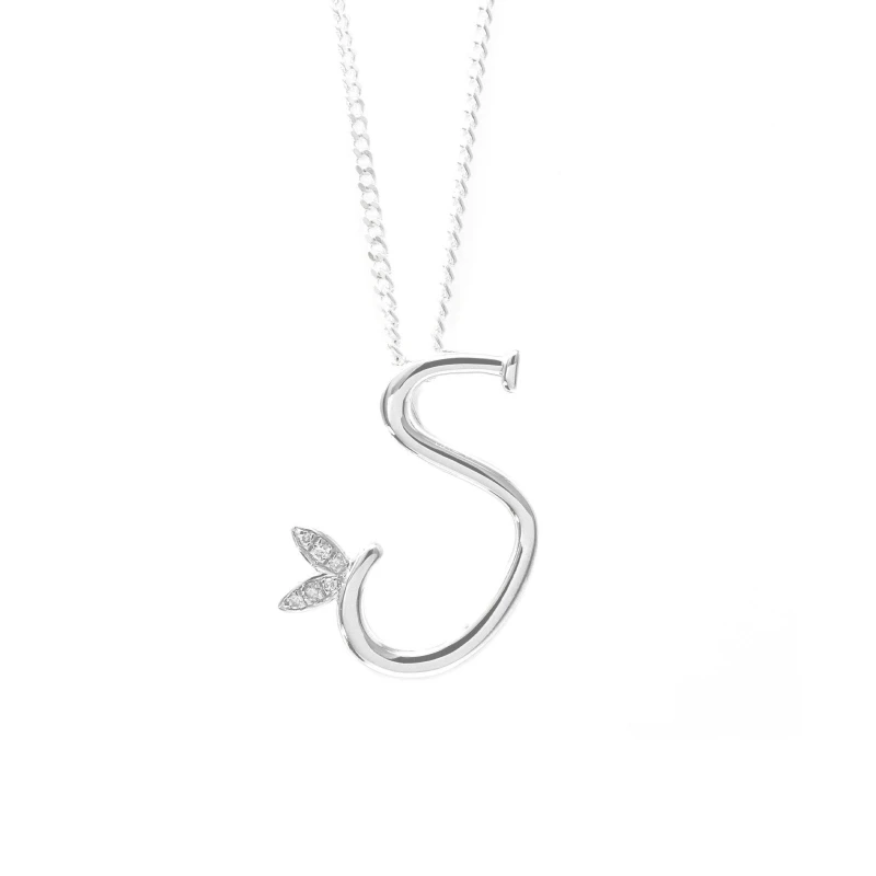 Image of Say It With Winged Diamond Initial Necklace - Sterling Silver - S/18" Size: 18" Silver Unisex 18"