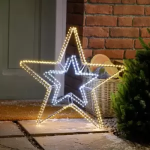 Image of Festive 58cm Dewdrop Double Star Christmas Window Decoration 420 Warm White & White LEDs
