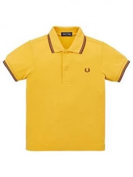 Image of Fred Perry Boys Twin Tipped Short Sleeve Polo Shirt - Gold, Size 7-8 Years