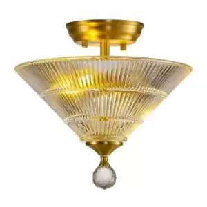 Image of Luminosa Talisa 2 Light Semi Flush Ceiling Lamp E27 With Cone 30cm Glass Shade Satin Gold, Clear