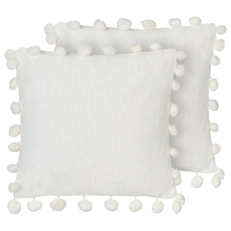 Image of Beliani Set Of 2 Decorative Cushions Jasmine 45 X 45cm White Solid