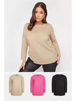 Image of Yours Core Basic Ls Scoop Neck 3 Pack Black/hot Pink/neutral, Black, Size 22-24, Women