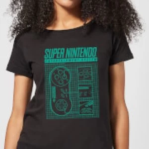 Image of Nintendo Super Nintendo Entertainment System Blueprint Womens T-Shirt - Black - S