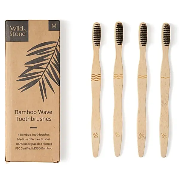 Image of Wild & Stone Bamboo Wave Bristles Medium Toothbrush 4Pcs