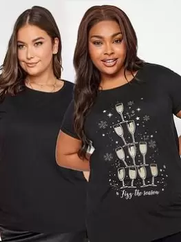 Image of Yours 2 Pack Ss Novelty Fizz The Season/ Black, Size 20, Women