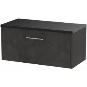 Image of Juno Wall Hung 1-Drawer Vanity Unit with Sparkling Black Worktop 800mm Wide - Metallic Slate - Hudson Reed