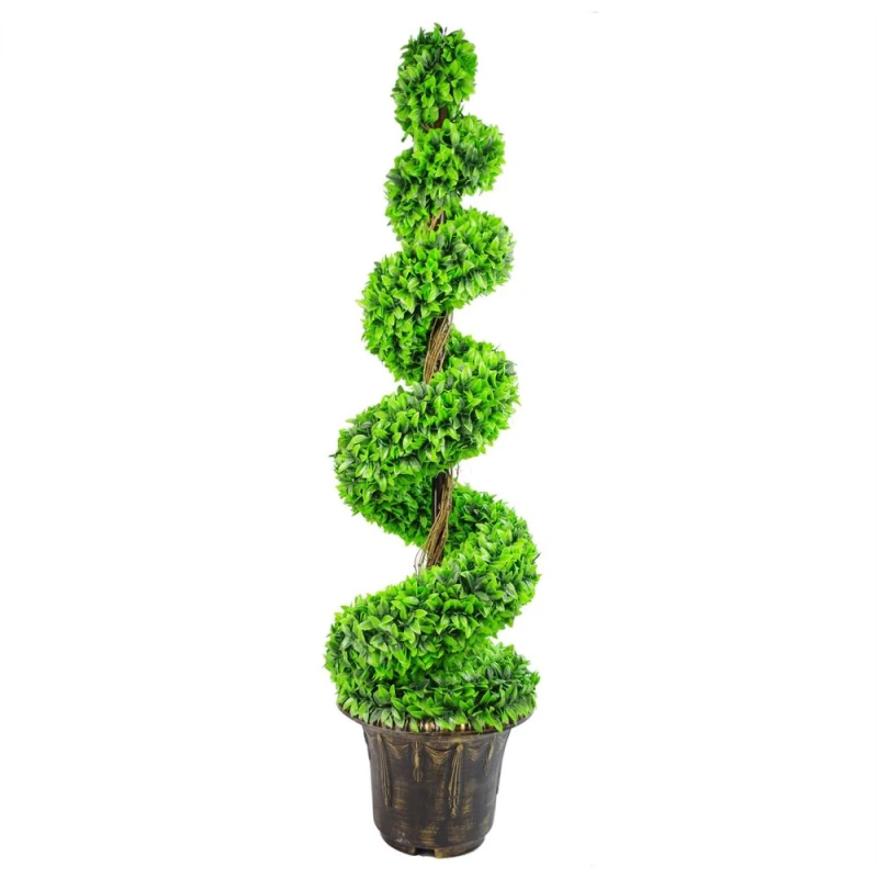 Image of Leaf Design 120cm Green Large Leaf Spiral with Decorative Planter