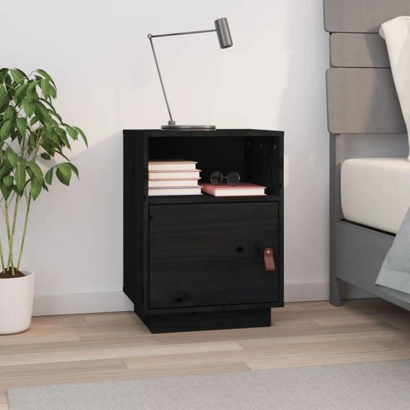 Image of VIDAXL Bedside Cabinet Black 40x34x55cm Solid Wood Pine Vidaxl 8720287204084