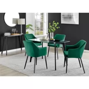 Image of Furniture Box Malmo Glass and Black Leg Dining Table & 4 Green Calla Black Leg Chairs