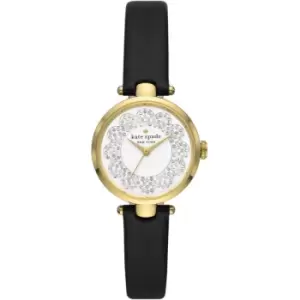 Image of Ladies Kate Spade New York Holland three-hand Black leather watch