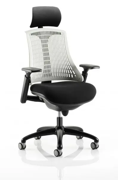 Image of Flex Task Operator Chair Black Frame With Black Fabric Seat Moonstone White Back With Arms With Headrest