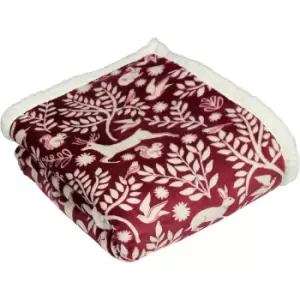Image of Furn Scandi Fleece Woodland Throw (One Size) (Berry)