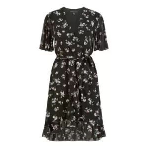 Image of Mela London Black Floral Frill Wrap Dress - Black