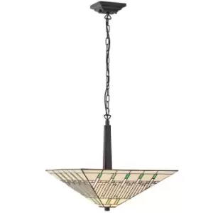 Image of Tiffany Glass Hanging Ceiling Pendant Light Dark Bronze 2 Lamp Shade i00142