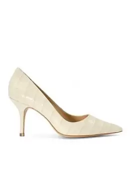 Image of Dune London Leather Bold Mid Heel Point Court - Ecru, Beige, Size 7, Women