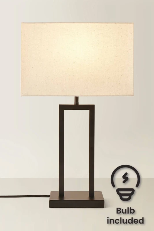 Image of ValueLights ValueLights Gloria Double Stem Metal Table Lamp with Rectangular Lamp Shade and LED Bulb in Black One Size Unisex 5059406066399