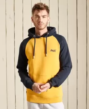 Image of Superdry Mens Vintage Logo Embroidery Baseball Hoodie Yellow / Turmeric Marl/Eclipse Navy - Size: L
