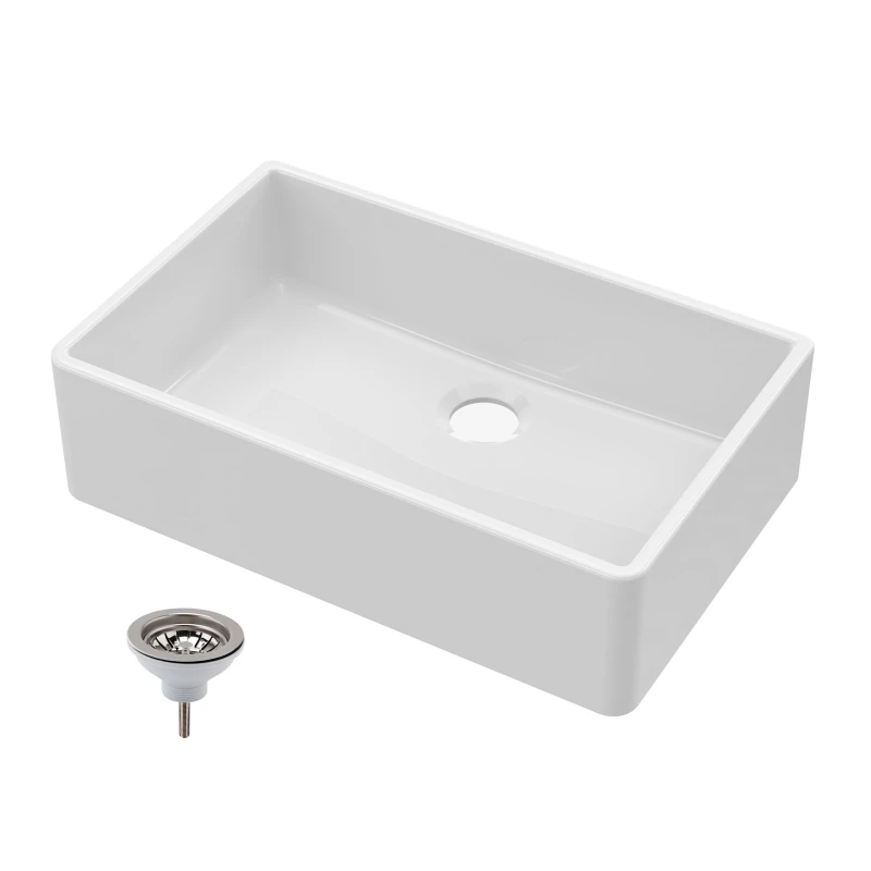 Image of Balterley 1 Bowl Fireclay Butler Sink Central Waste Waste 795x500x220mm Silver